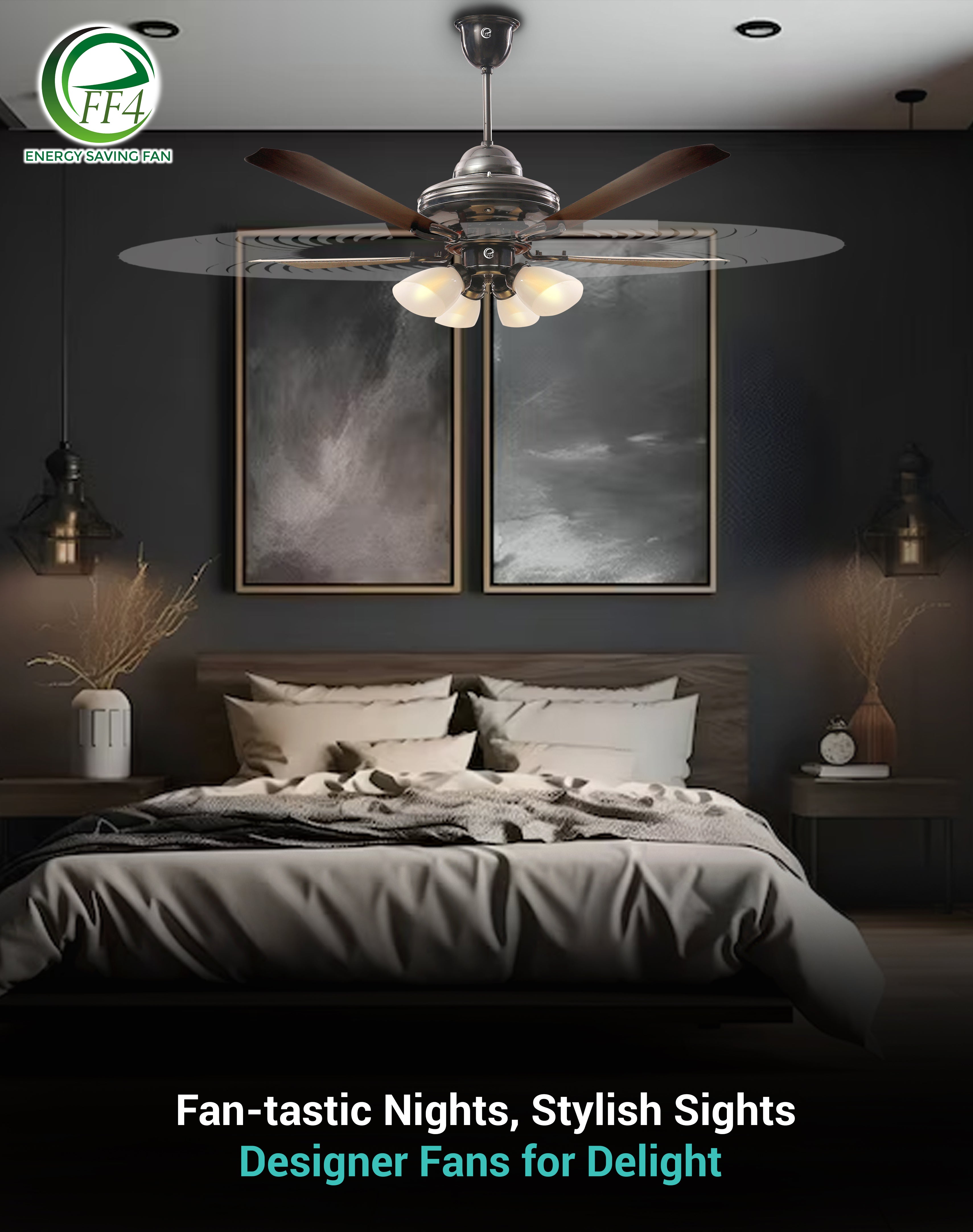 eff4 Atom 1200mm 4 star 4 blade 4 lights energy saving BLDC Ceiling fan With Remote (38W)