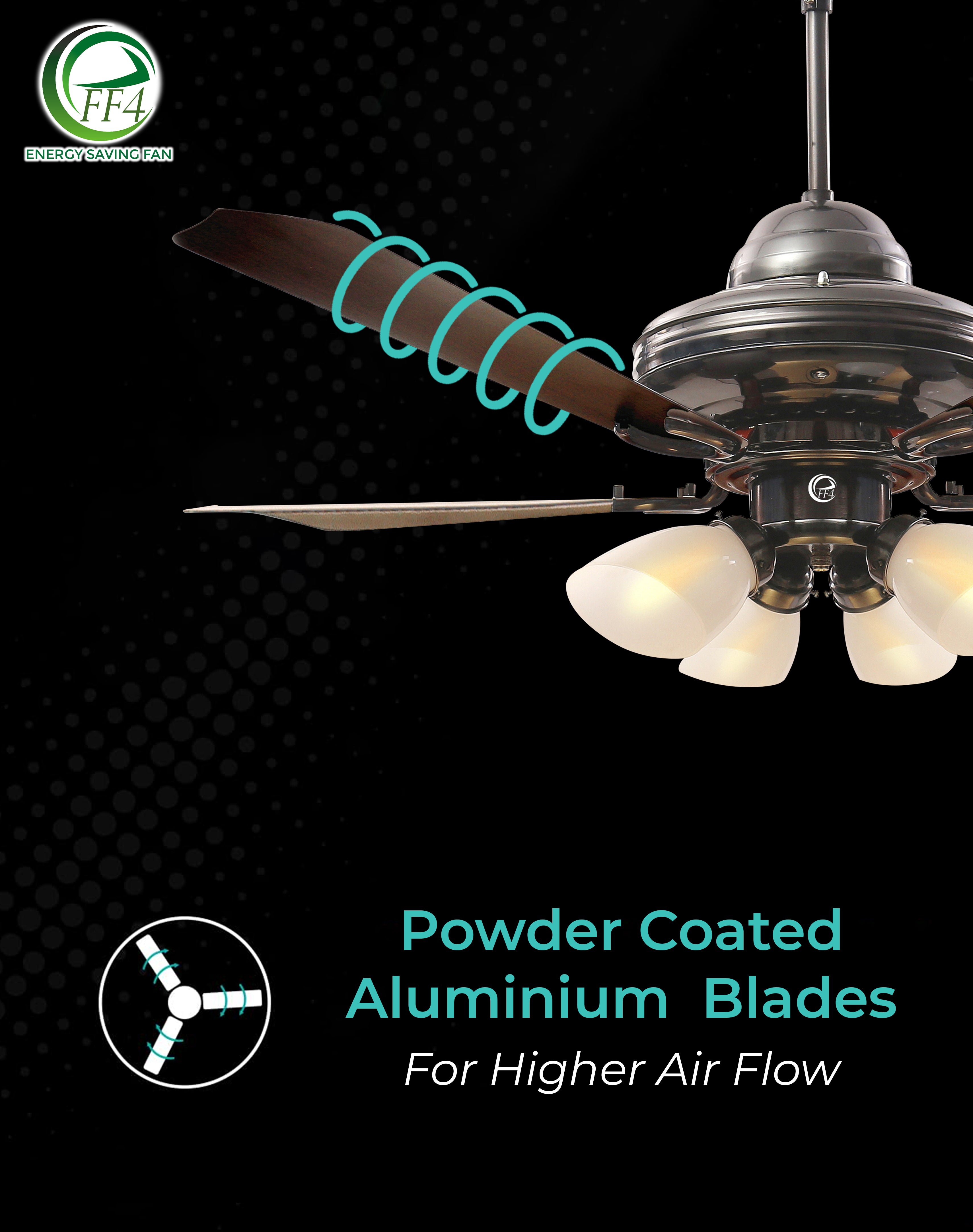 eff4 Atom 1200mm 4 star 4 blade 4 lights energy saving BLDC Ceiling fan With Remote (38W)