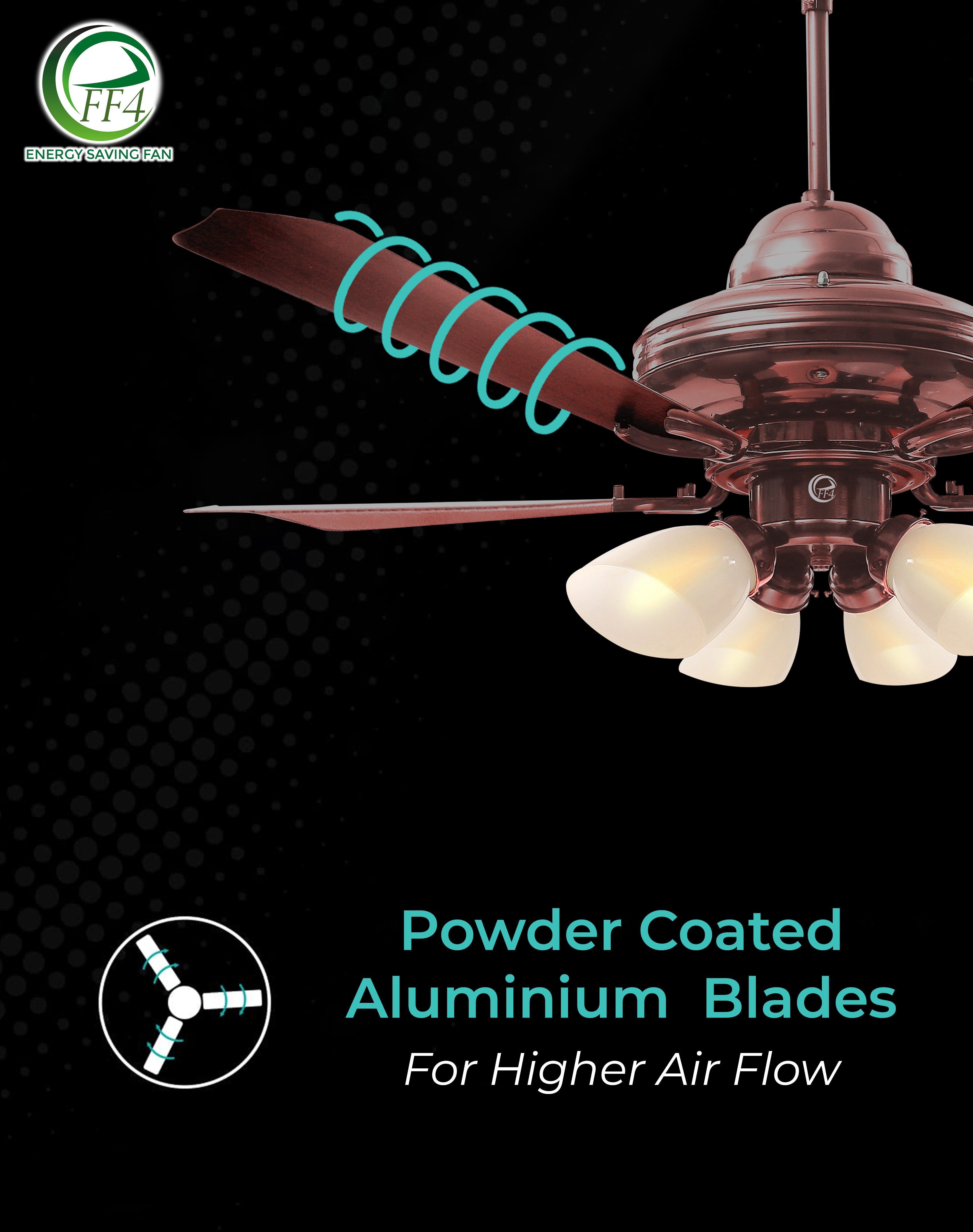 eff4 Atom 1200mm 4 star 4 blade 4 lights energy saving BLDC Ceiling fan With Remote (38W)
