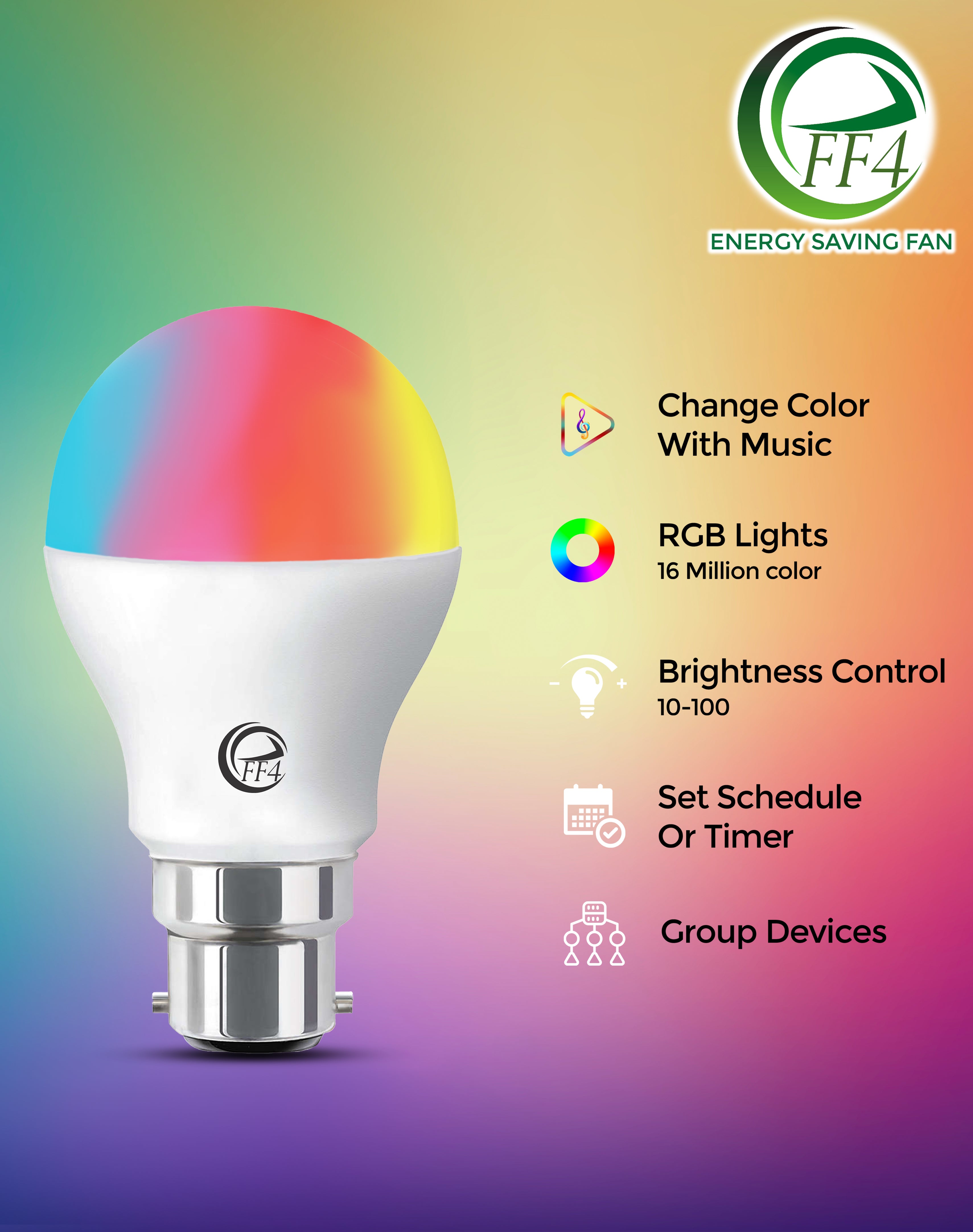 eFF4 A19 9-Watt Smart LED Color Changing App Control Bulb- Hundreds Color Option in 1 Bulb| Bulb for Home & Decoration Your Movie Nights or Parties