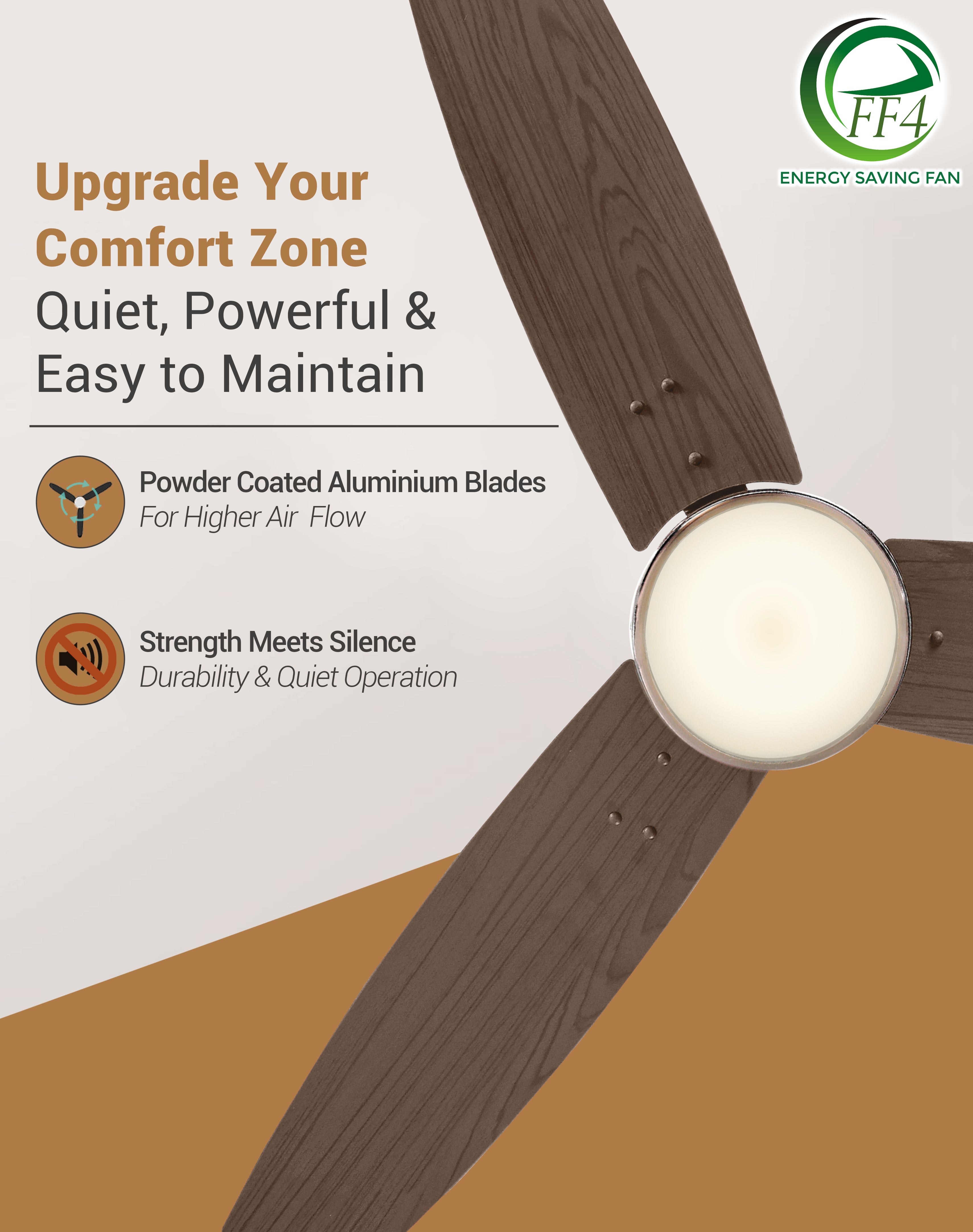 eFF4 Prosper 1200 mm 3 Blade 5 Star Ceiling Fan Remote Control with Light option (Brown, 30W)