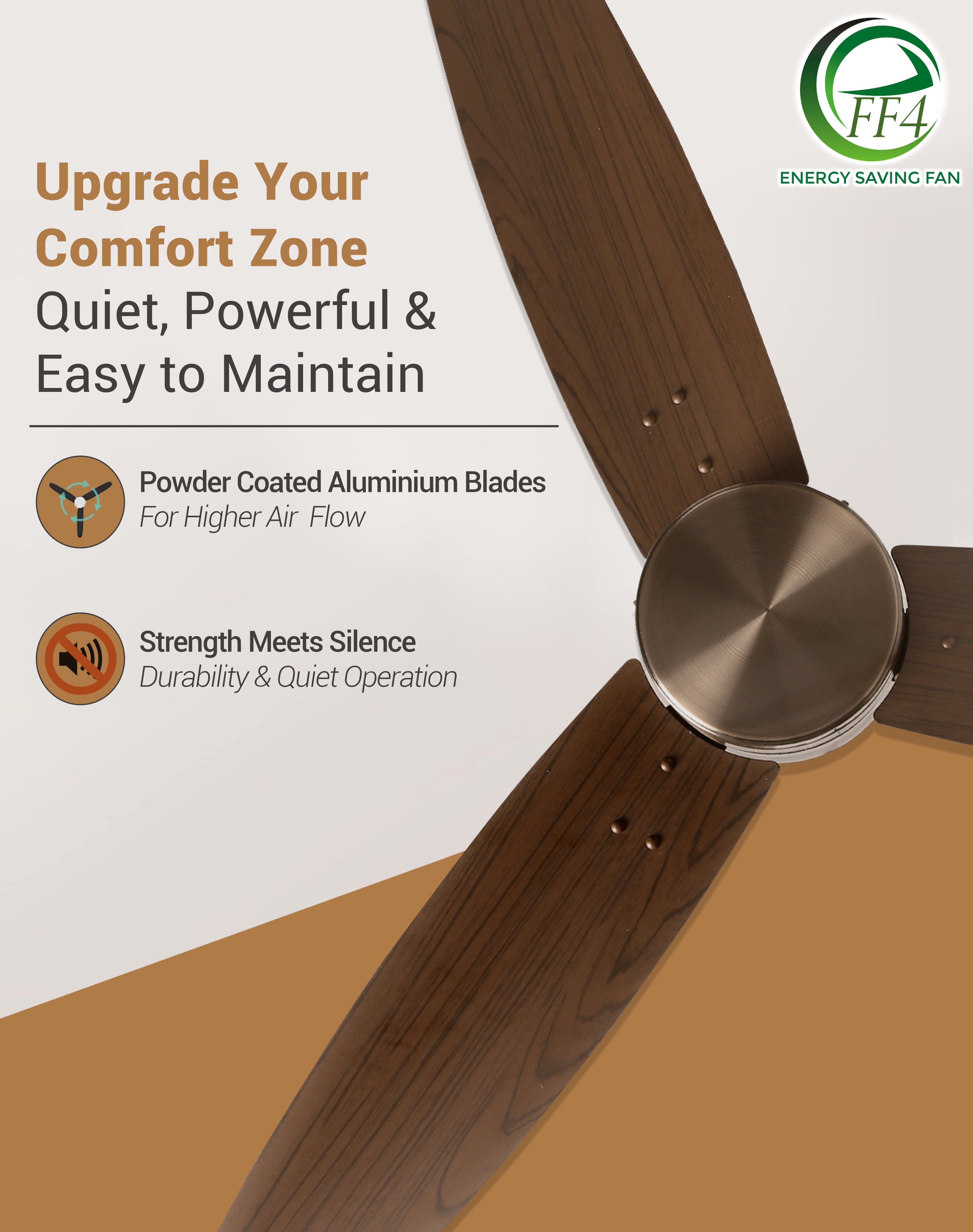 eFF4 Prosper 1200 mm 3 Blade 5 Star Ceiling Fan Remote Control with Light option (Brown, 30W)
