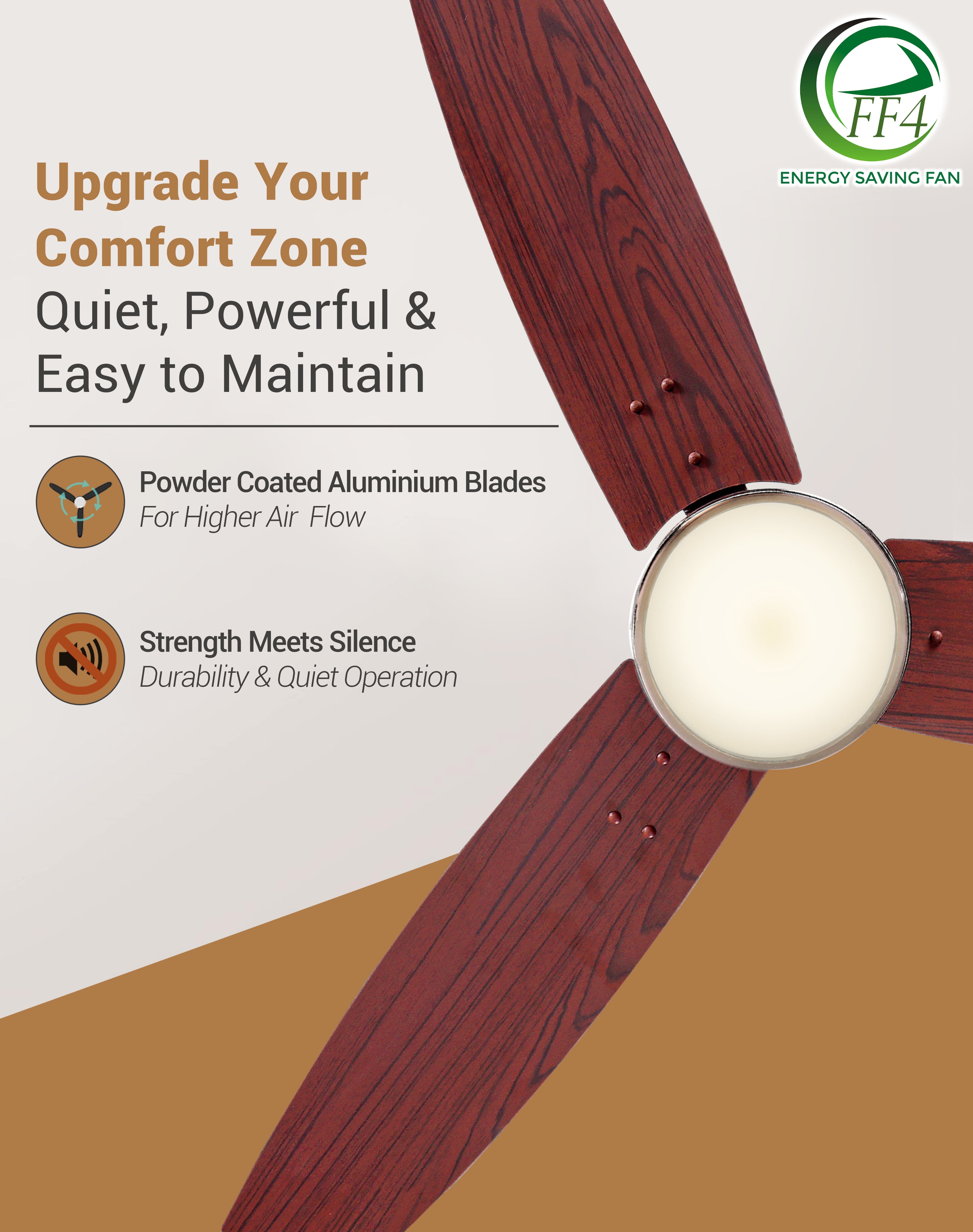 eFF4 Prosper 1200 mm 3 Blade 5 Star Ceiling Fan Remote Control with Light option (Brown, 30W)