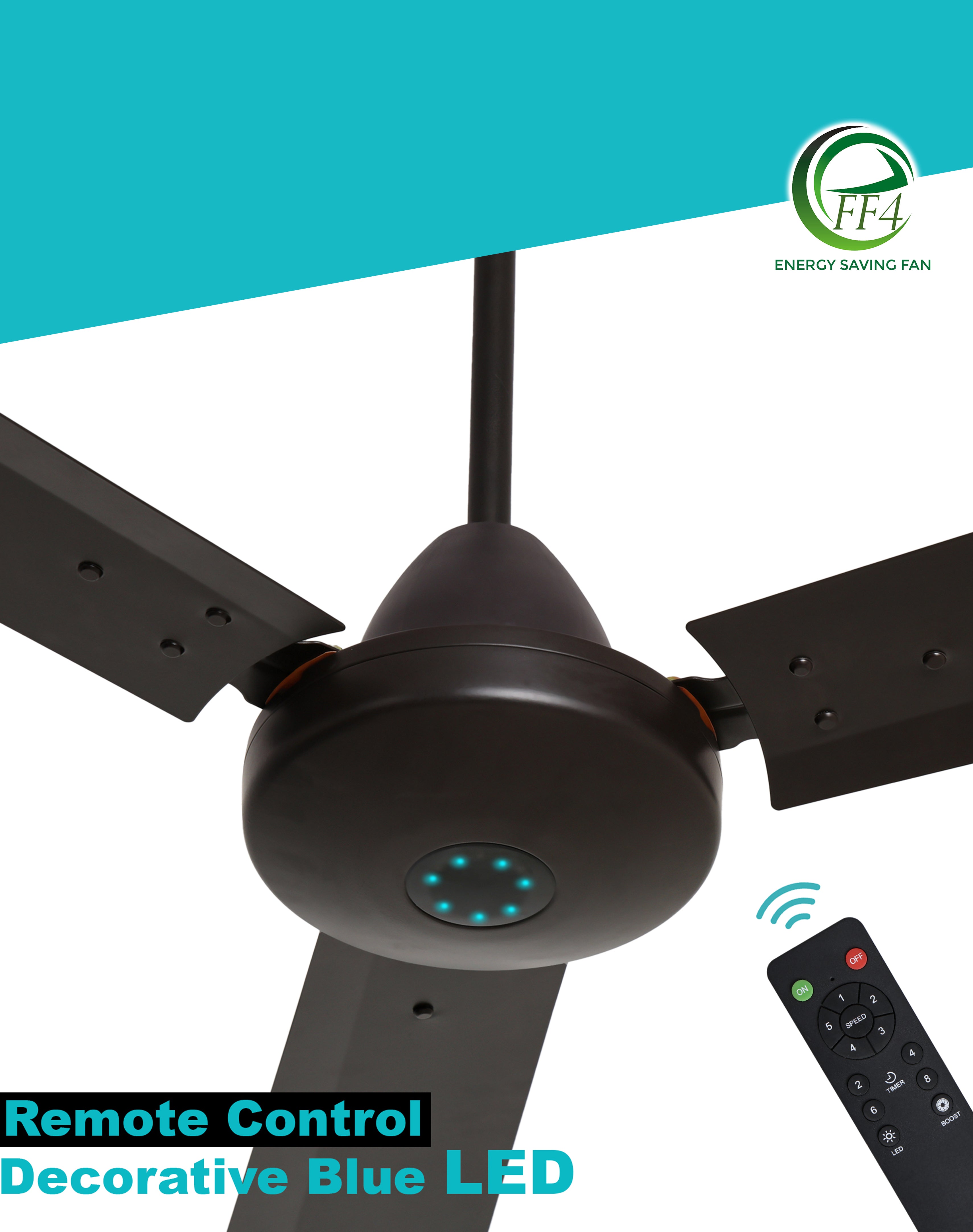 eFF4 Sino1200 mm 3 Blade 5 Star power Saving Ceiling fan with BLDC Motor | Remote control | Decorative Fan with Lights | High Air Flow (Classic)
