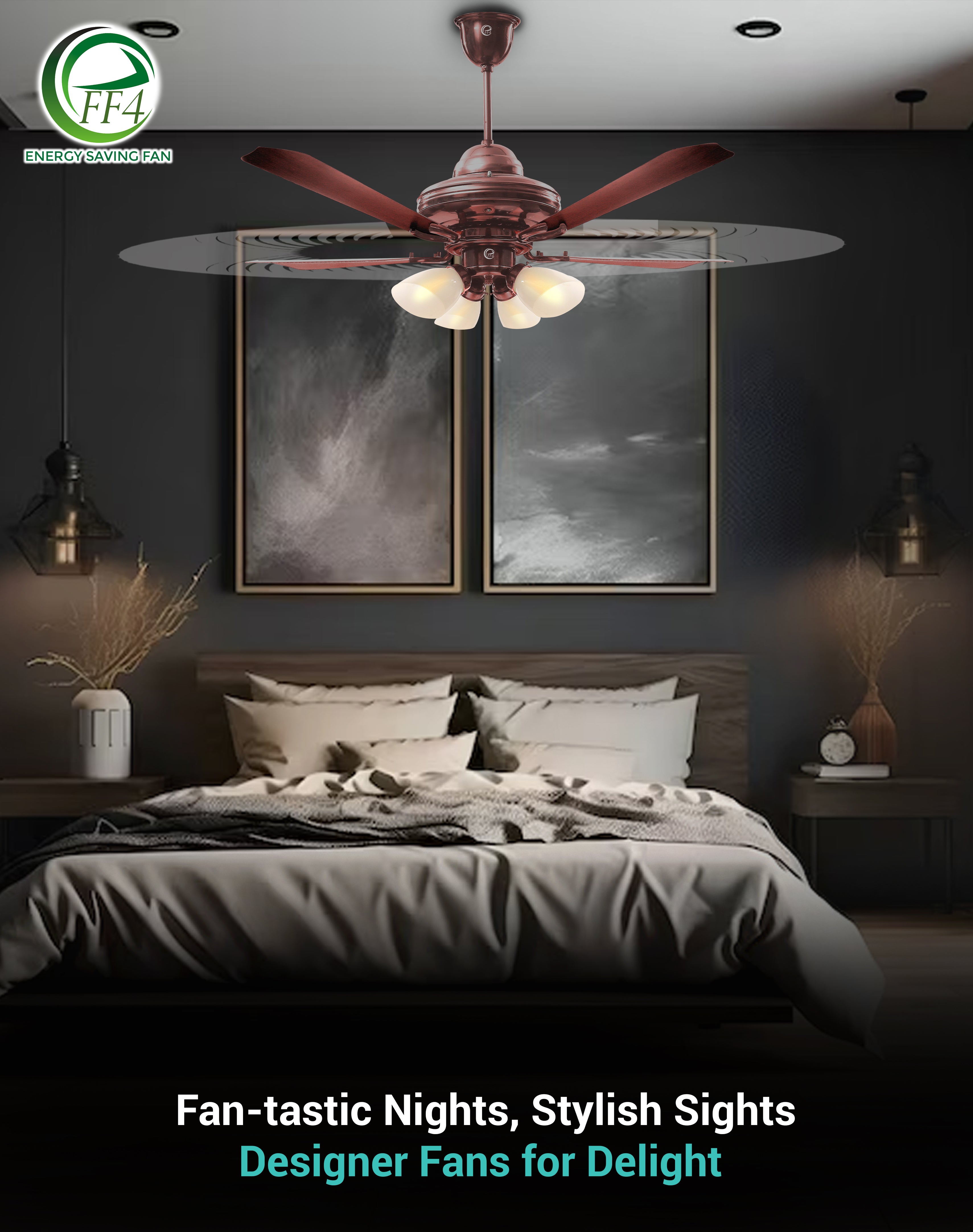 eff4 Atom 1200mm 4 star 4 blade 4 lights energy saving BLDC Ceiling fan With Remote (38W)
