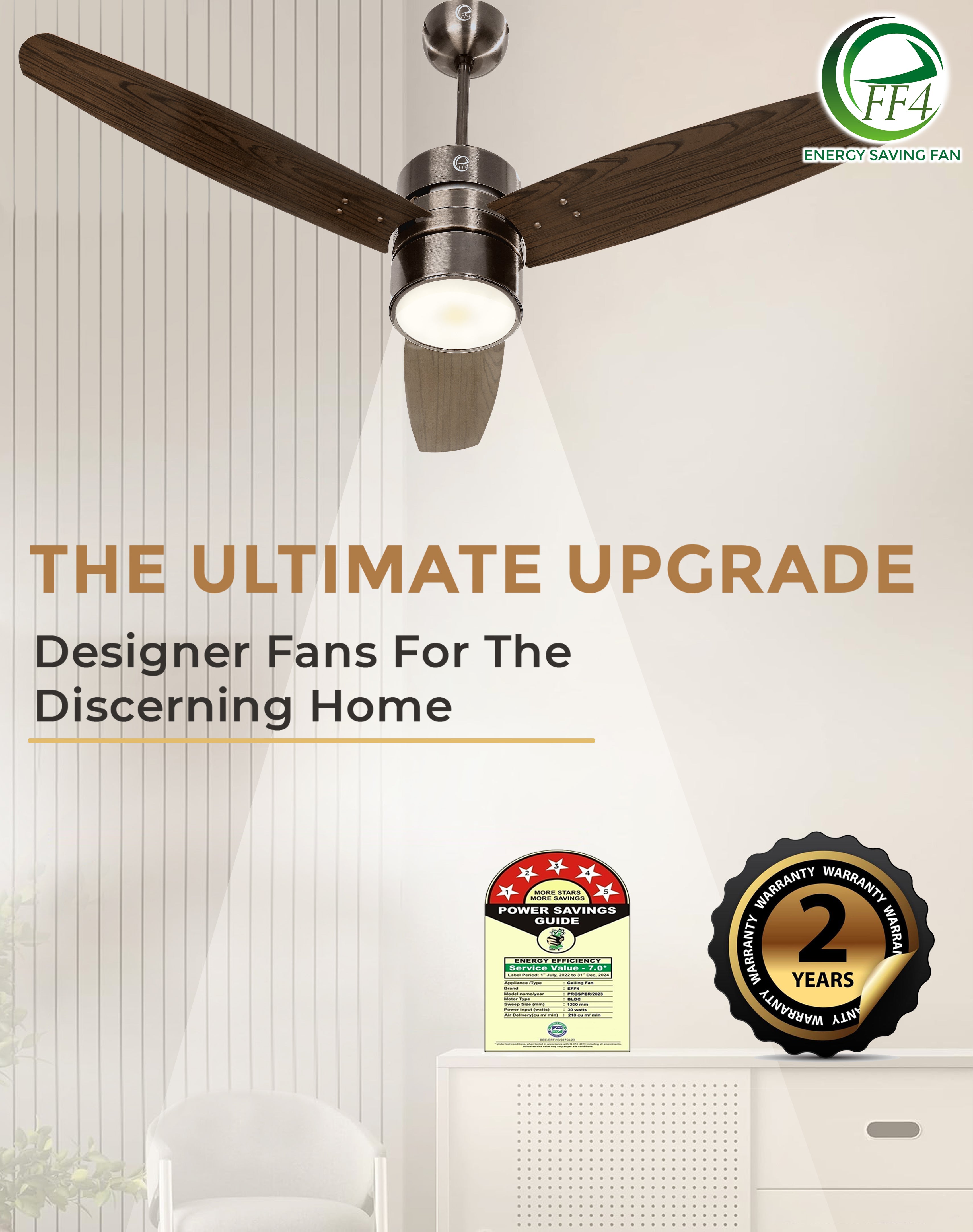 eFF4 Prosper 1200 mm 3 Blade 5 Star Ceiling Fan Remote Control with Light option (Brown, 30W)
