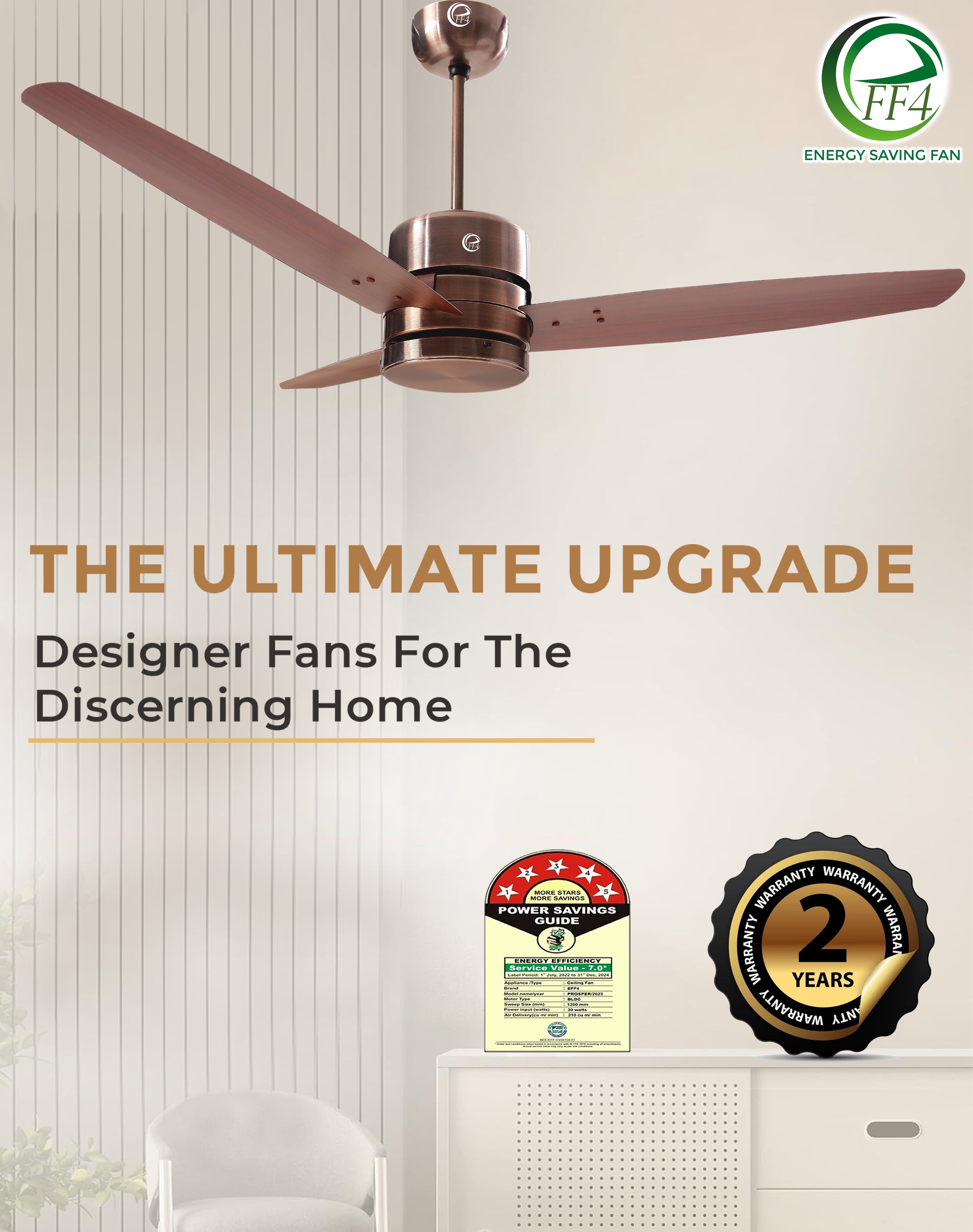 eFF4 Prosper 1200 mm 3 Blade 5 Star Ceiling Fan Remote Control with Light option (Brown, 30W)