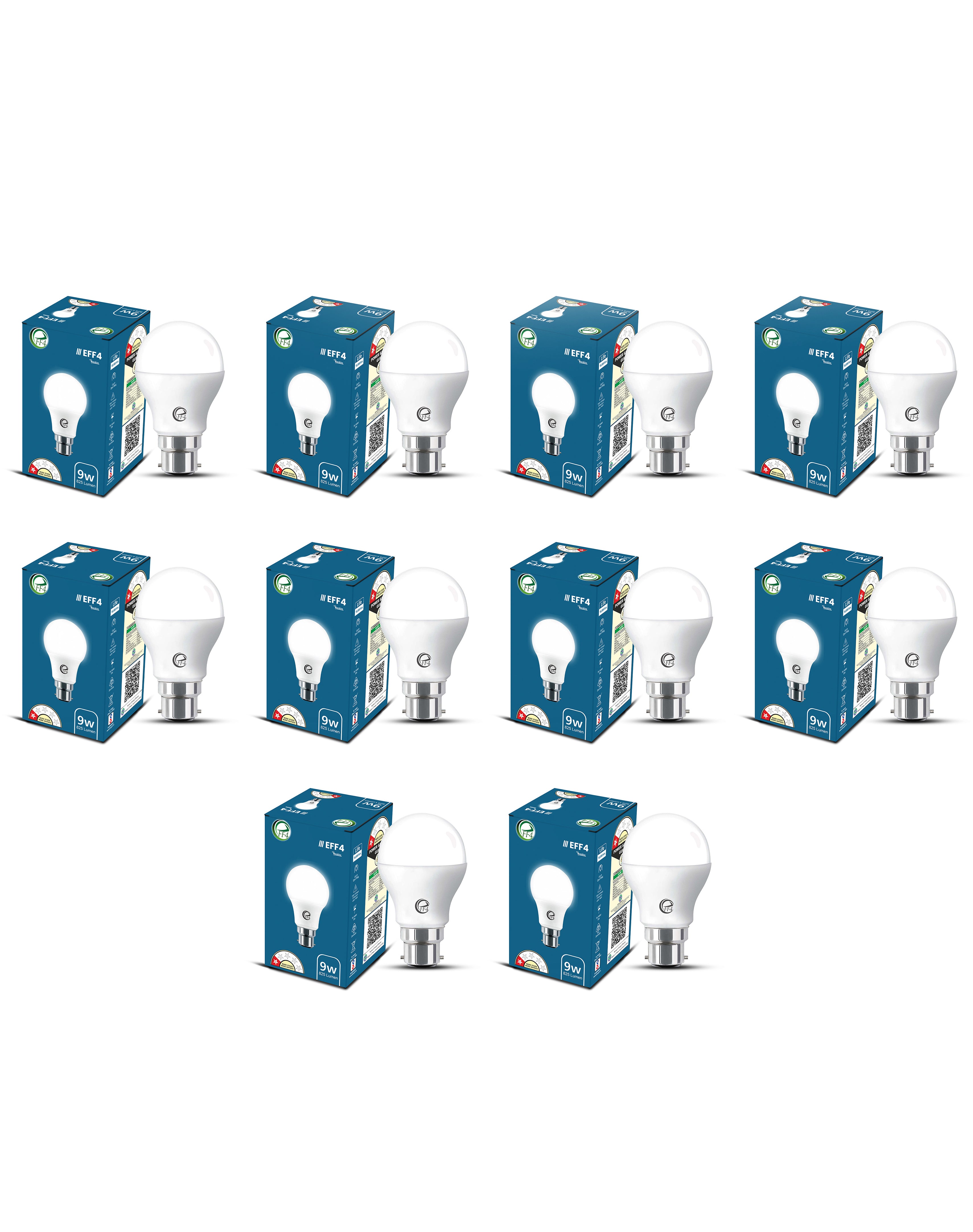eFF4 9W Energy Saving LED Light Bulb, B22 Bayonet Base, White, Round Shape