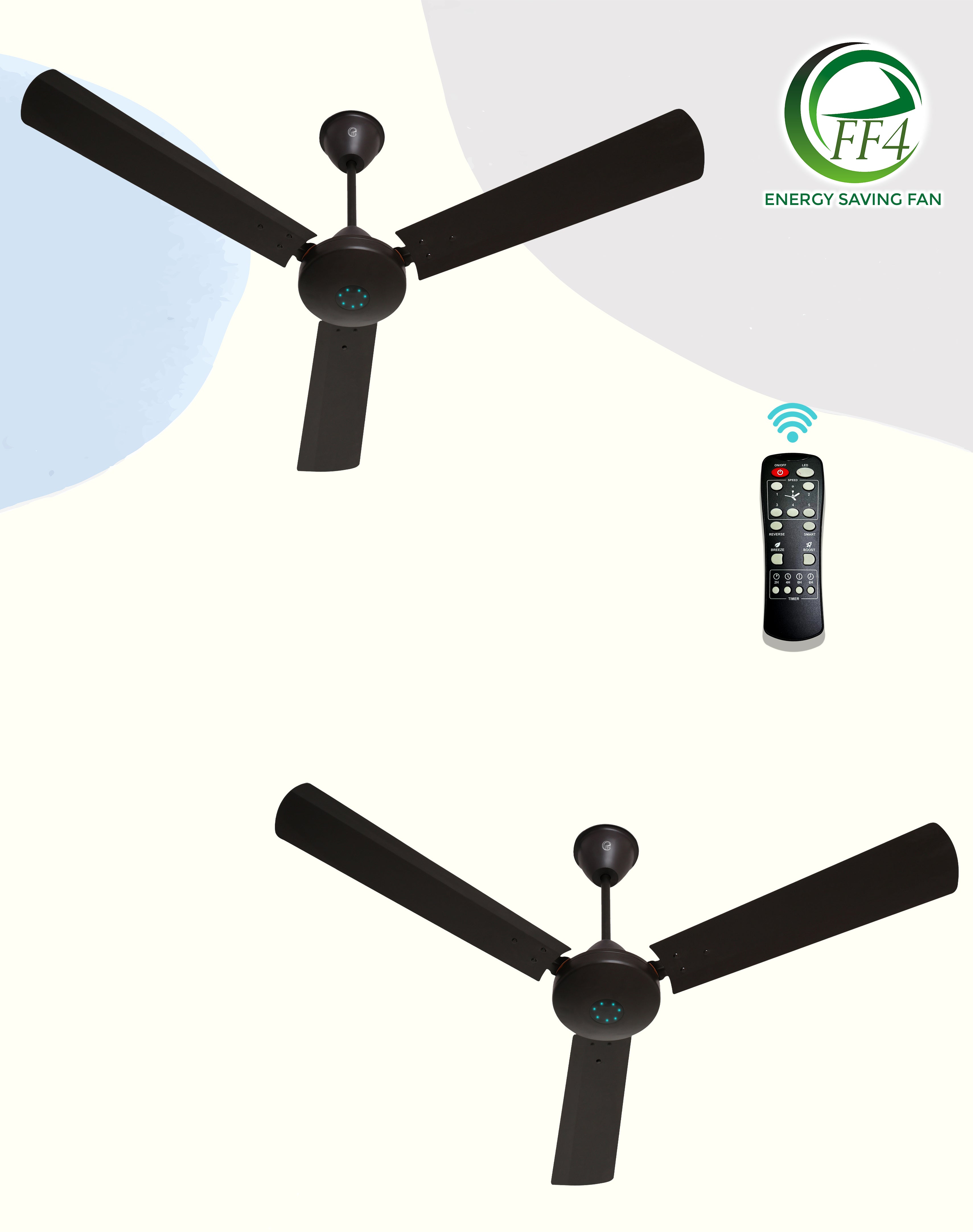 eFF4 Sino1200 mm 3 Blade 5 Star power Saving Ceiling fan with BLDC Motor | Remote control | Decorative Fan with Lights | High Air Flow (Classic)