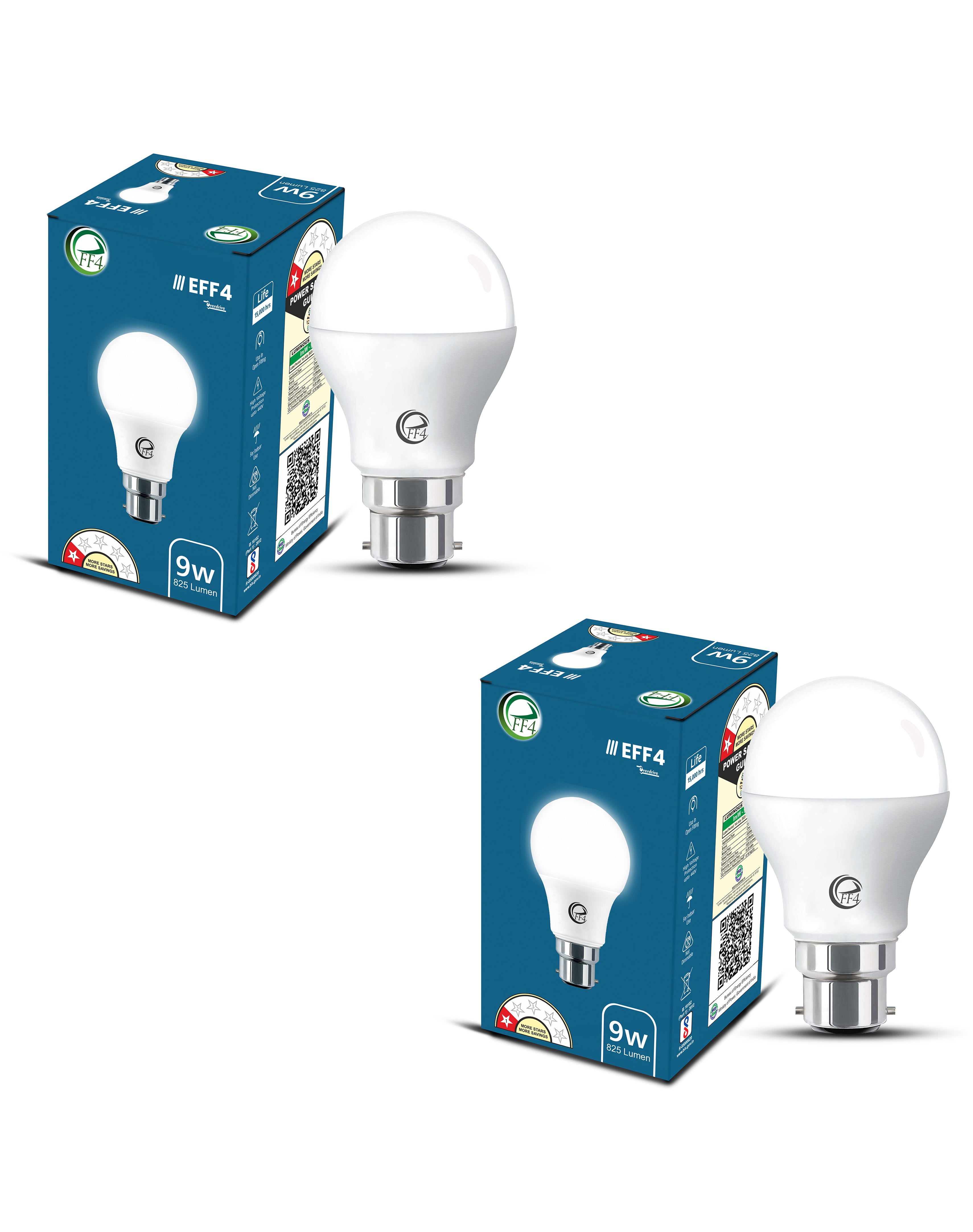 eFF4 9W Energy Saving LED Light Bulb, B22 Bayonet Base, White, Round Shape