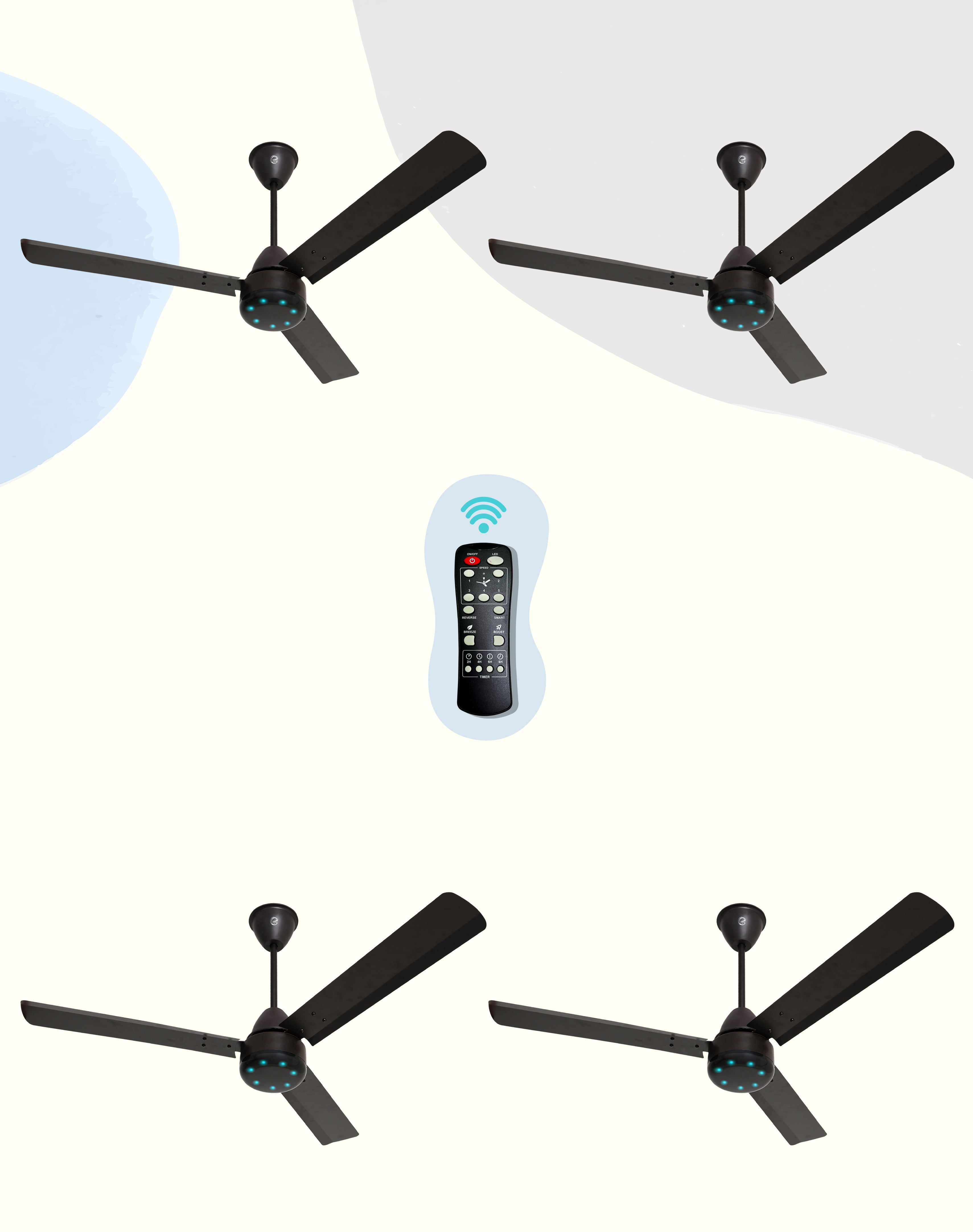 eFF4 Sino1200 mm 3 Blade 5 Star power Saving Ceiling fan with BLDC Motor | Remote control | Decorative Fan with Lights | High Air Flow (Modern)