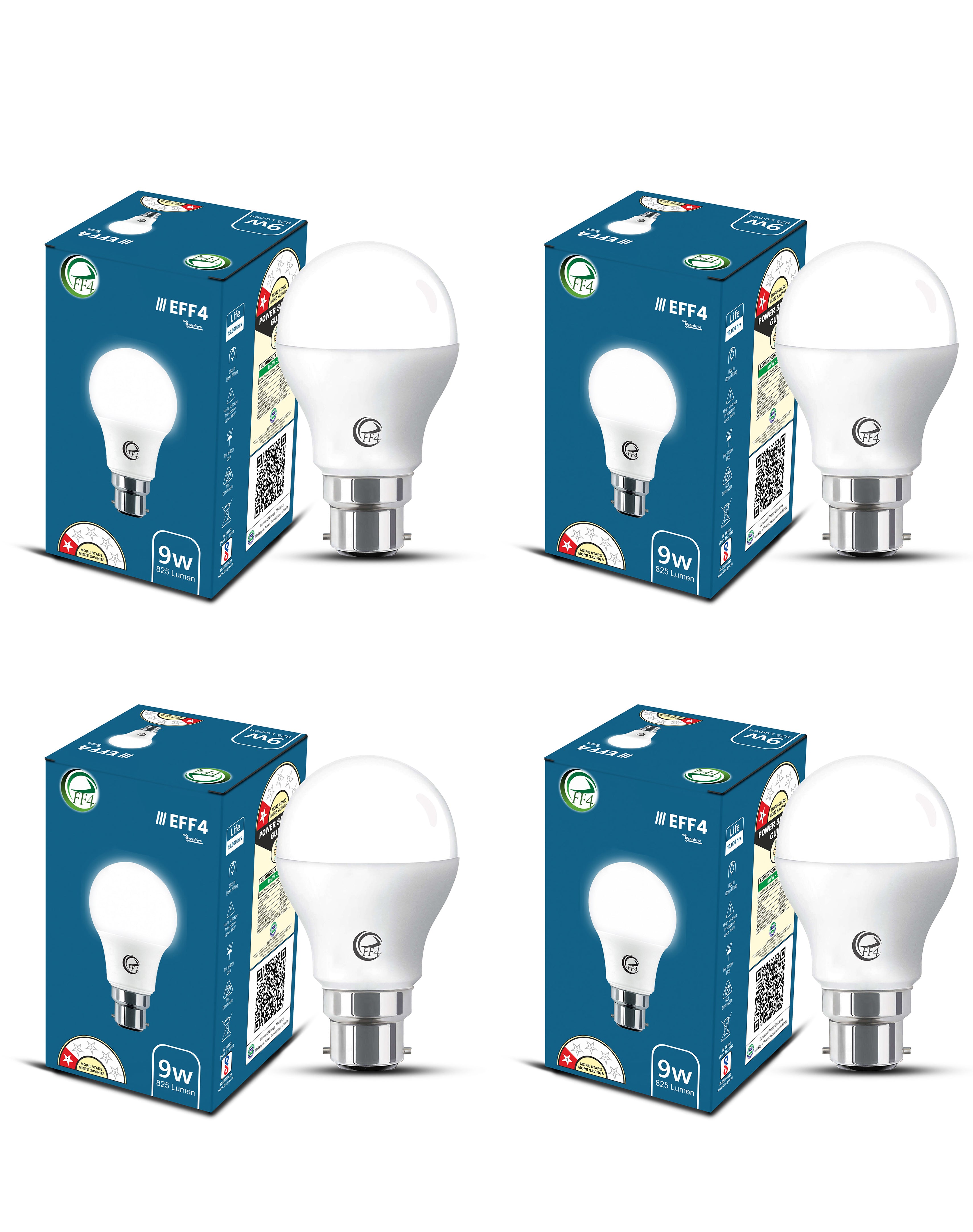 eFF4 9W Energy Saving LED Light Bulb, B22 Bayonet Base, White, Round Shape
