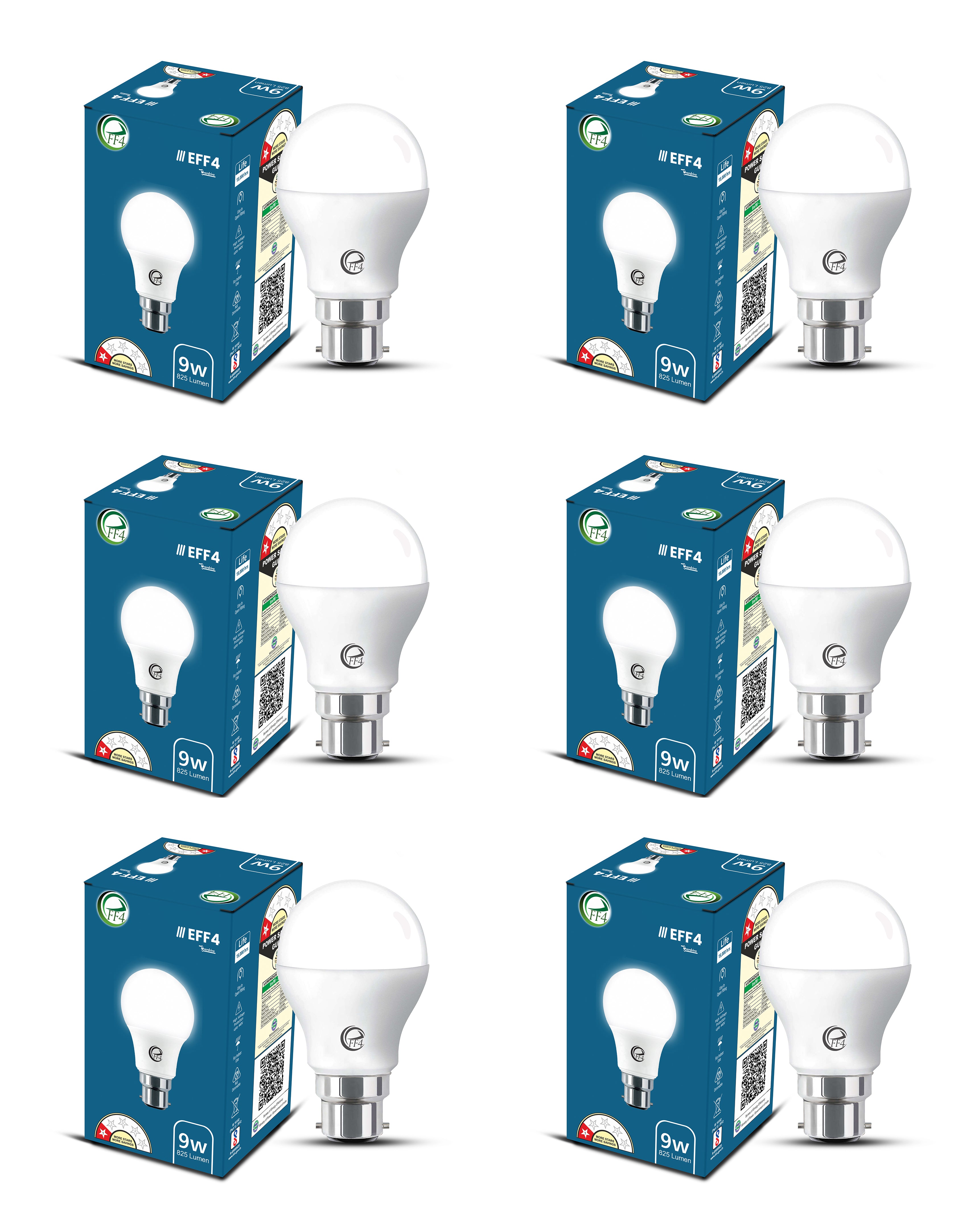 eFF4 9W Energy Saving LED Light Bulb, B22 Bayonet Base, White, Round Shape
