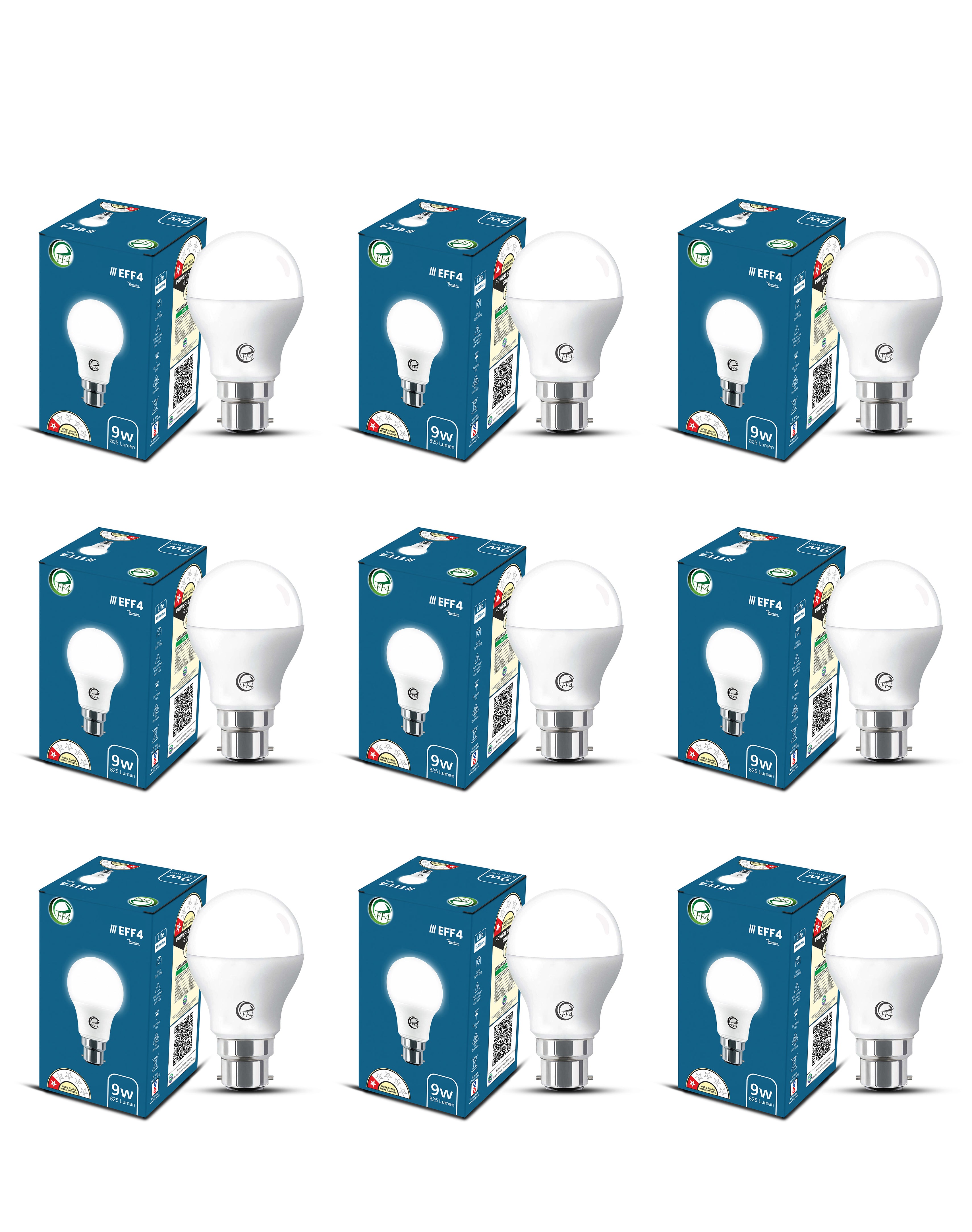 eFF4 9W Energy Saving LED Light Bulb, B22 Bayonet Base, White, Round Shape