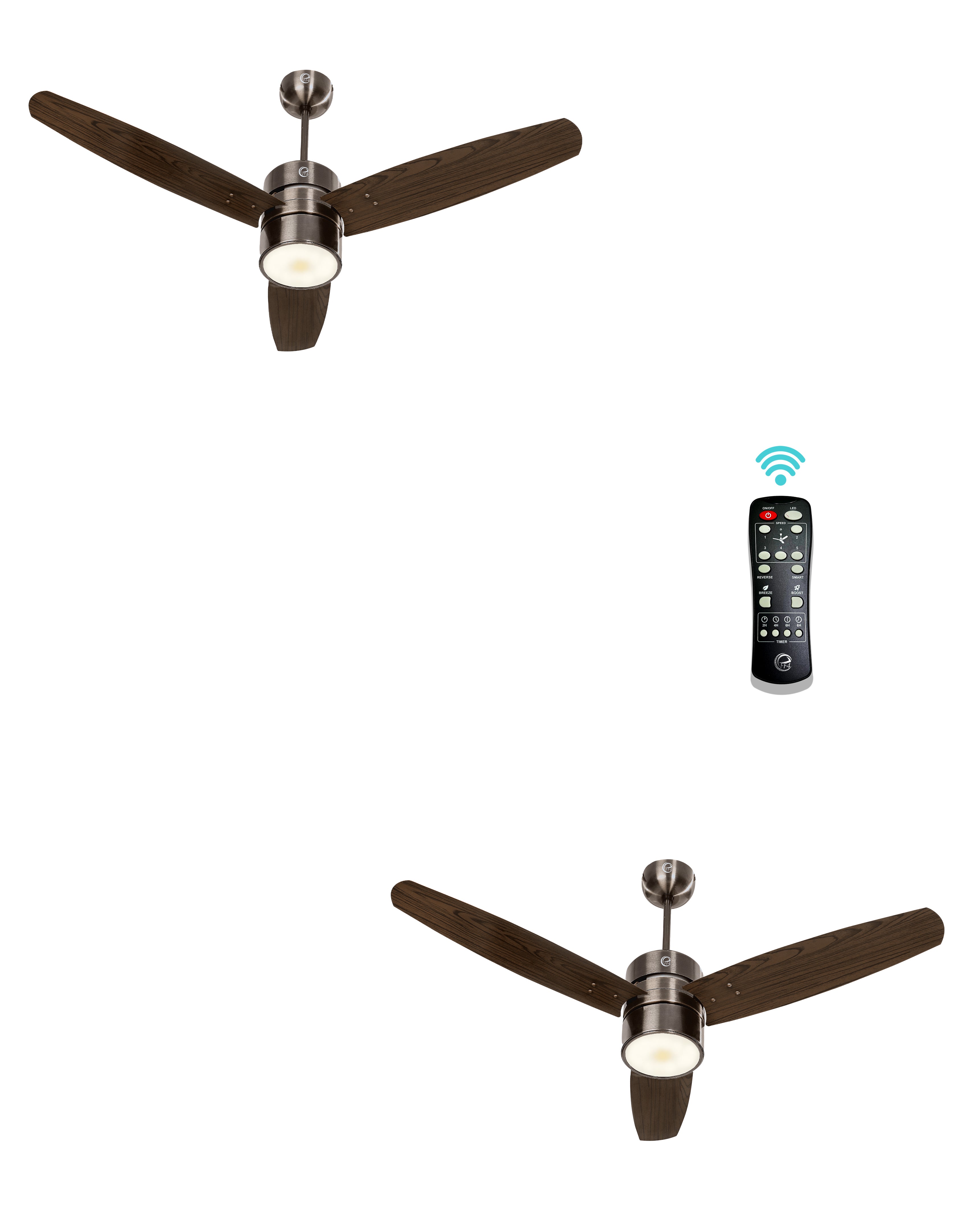 eFF4 Prosper 1200 mm 3 Blade 5 Star Ceiling Fan Remote Control with Light option (Brown, 30W)