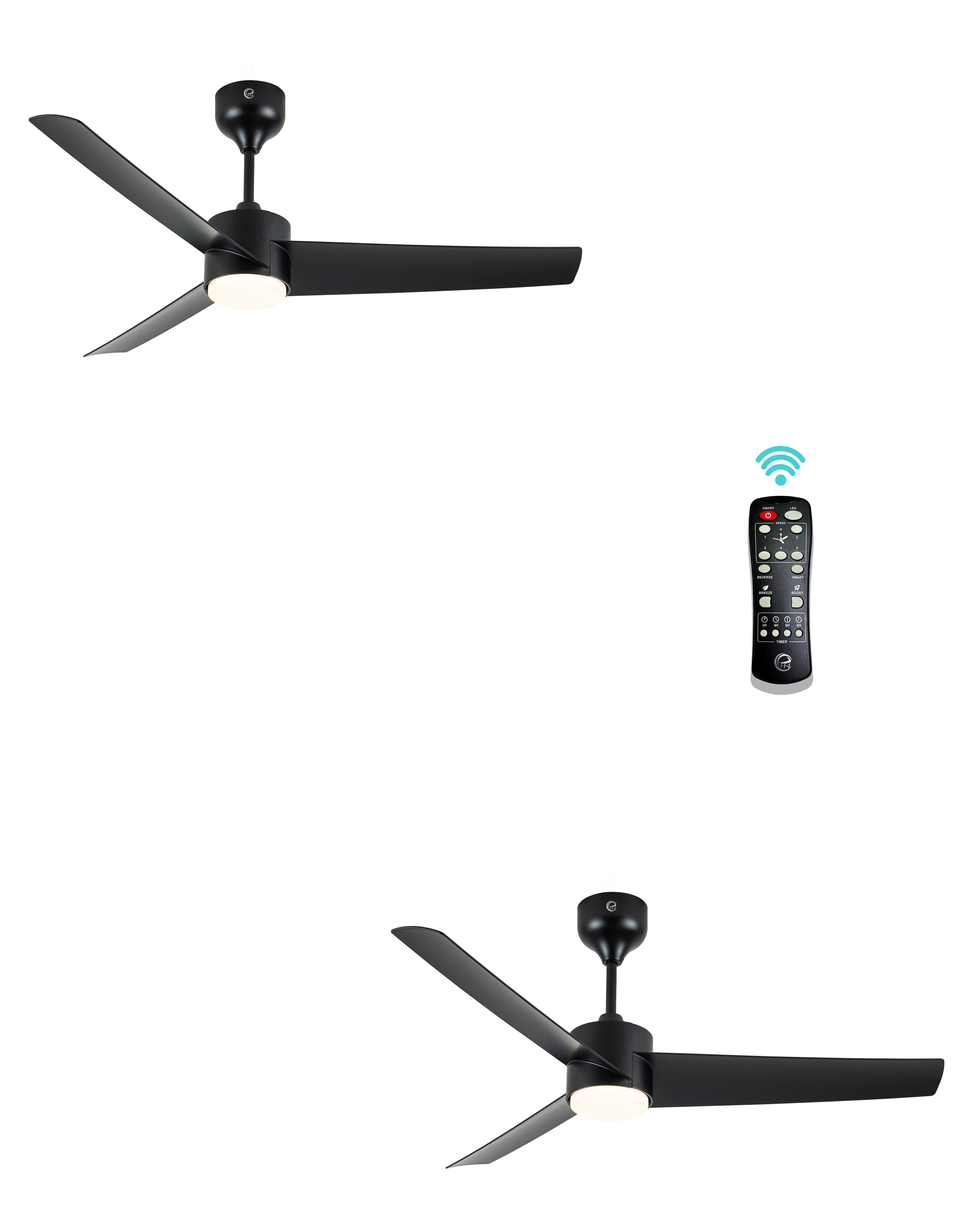 eFF4 Artistic+ 1320mm 3 blade 5 star BLDC ceiling Fan black with light & Aerodynamic ABS Blades and Remote Control, Black