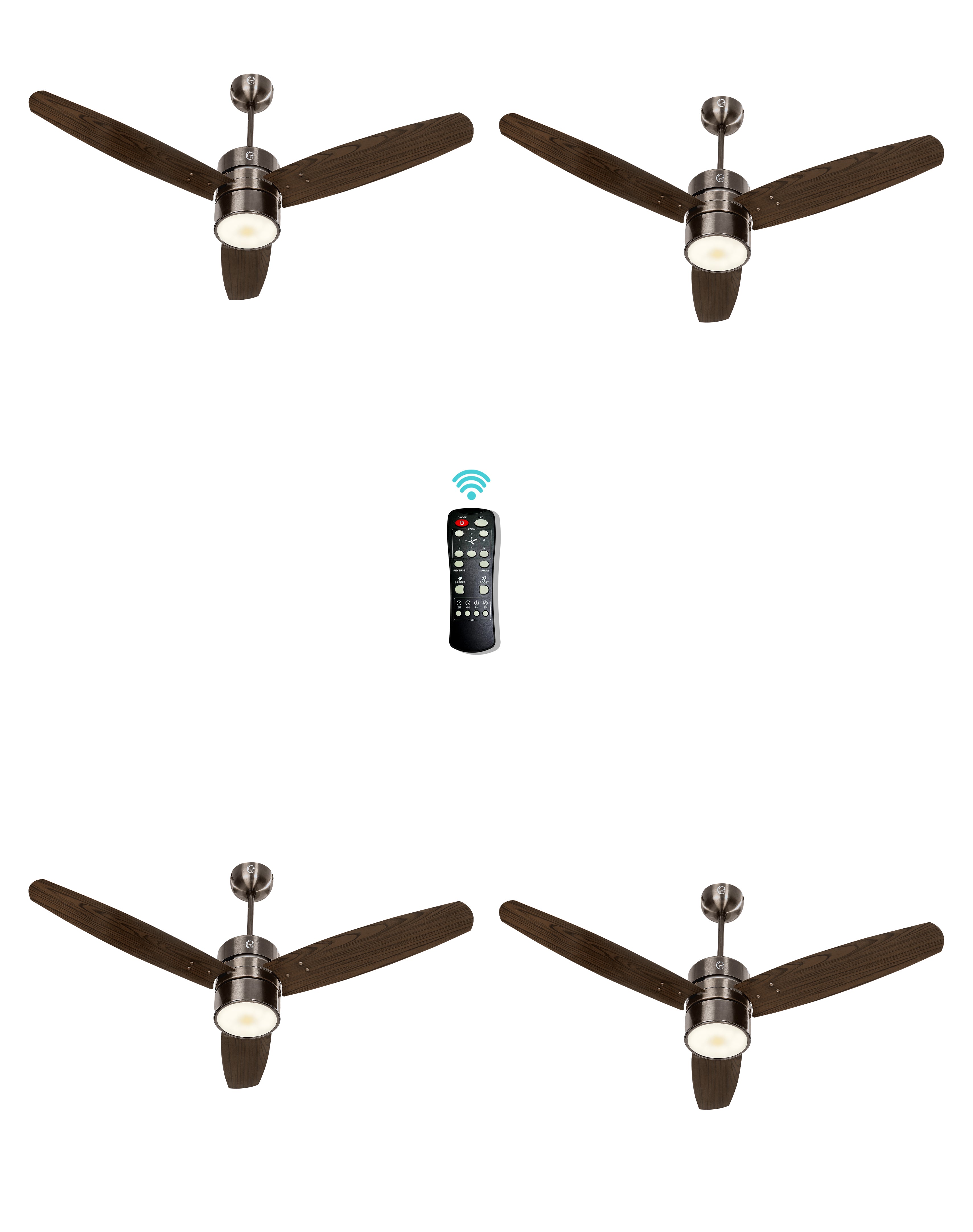 eFF4 Prosper 1200 mm 3 Blade 5 Star Ceiling Fan Remote Control with Light option (Brown, 30W)
