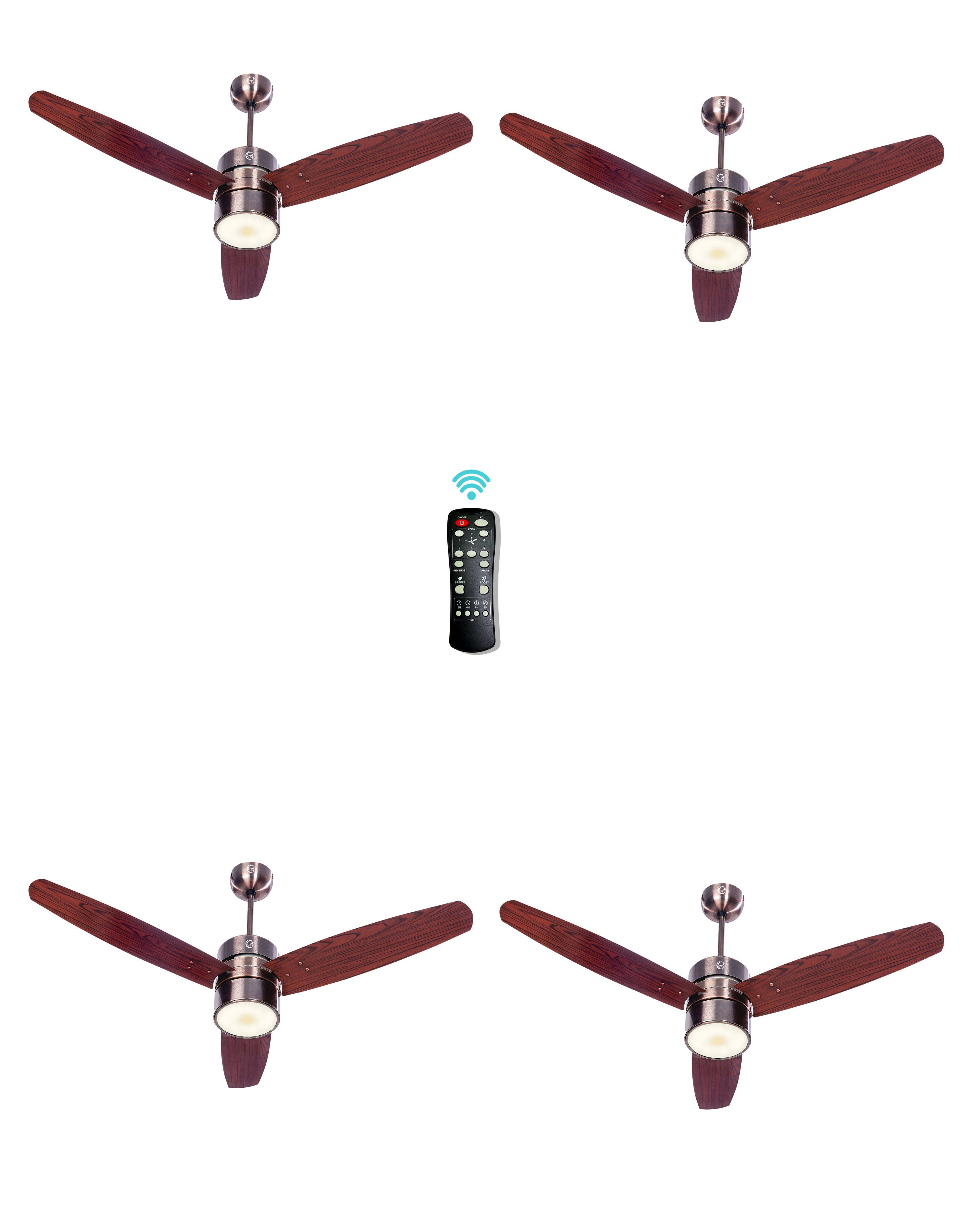 eFF4 Prosper 1200 mm 3 Blade 5 Star Ceiling Fan Remote Control with Light option (Brown, 30W)