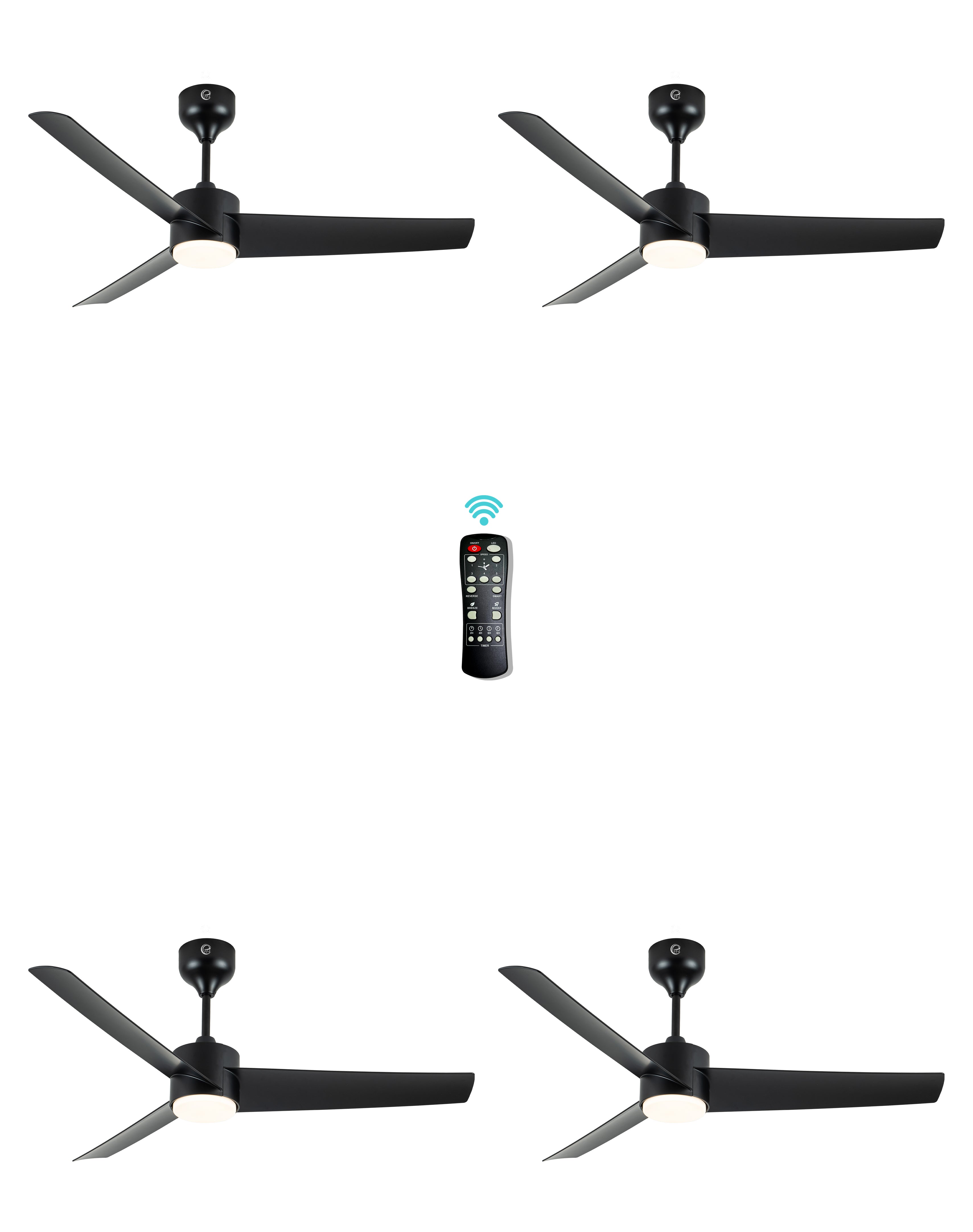 eFF4 Artistic+ 1320mm 3 blade 5 star BLDC ceiling Fan black with light & Aerodynamic ABS Blades and Remote Control, Black
