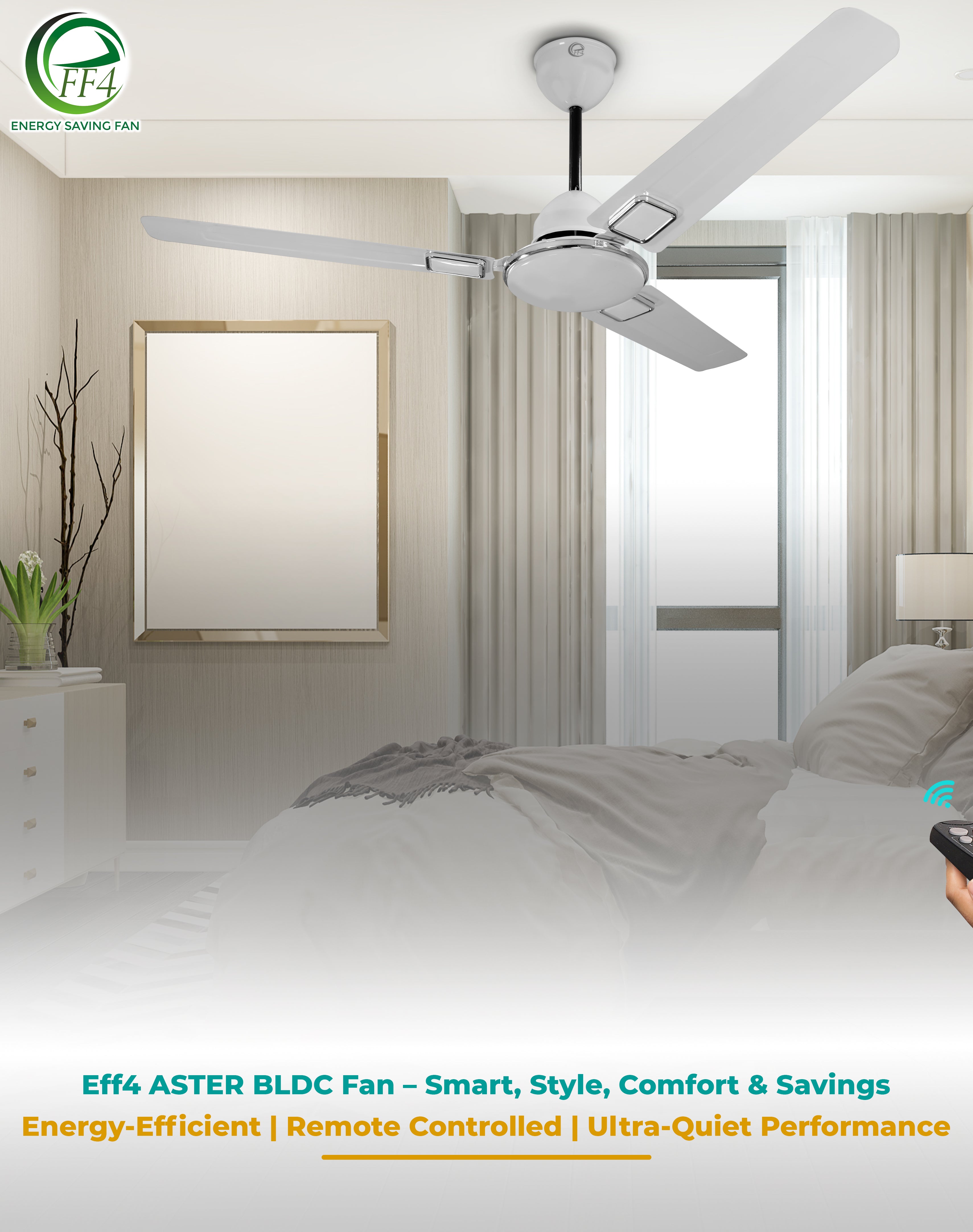 eFF4 Aster Remote Control Ceiling Fan 5 Star 1200 mm 3 Blade High Air Delivery Energy Saving Ceiling Fan (2 Years Warranty) Saves Your Electricity Bills